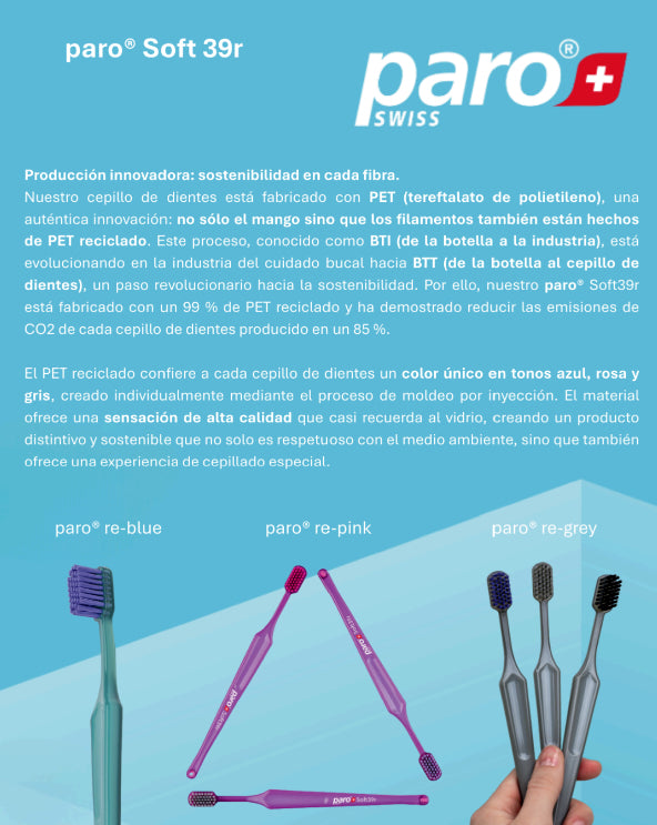 Cepillo dental Paro Soft 39r suave con cepillo interdental incluido hecho de material reciclado