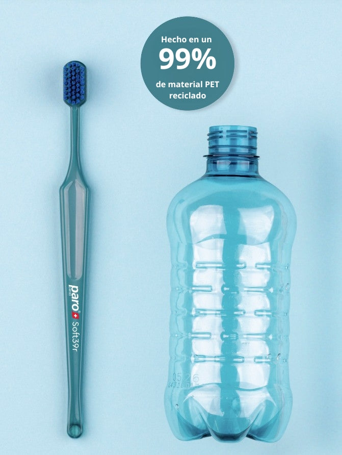 Cepillo dental Paro Soft 39r suave con cepillo interdental incluido hecho de material reciclado