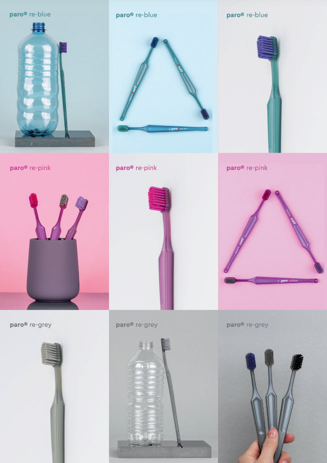 Cepillo dental Paro Soft 39r suave con cepillo interdental incluido hecho de material reciclado